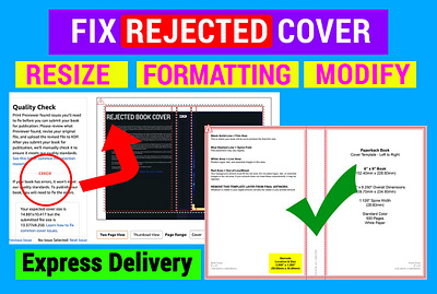 Fix error manuscript, cover edit design error cover error paperback cover fix error fix error cover fix error manuscript fix formatting format kindle formatting modify resize resize cover resize manuscript