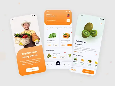 GroOn | Online Grocery App app application fruit groceries grocery grocery list grocery online grocery store mobile app online shopping shopping app ui ui design ui kit uiux vegetables