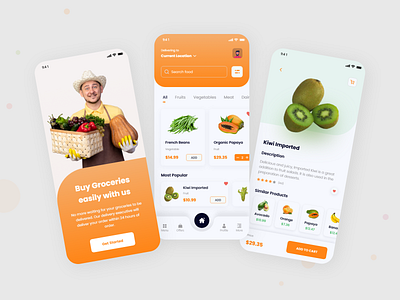 GroOn | Online Grocery App app application fruit groceries grocery grocery list grocery online grocery store mobile app online shopping shopping app ui ui design ui kit uiux vegetables