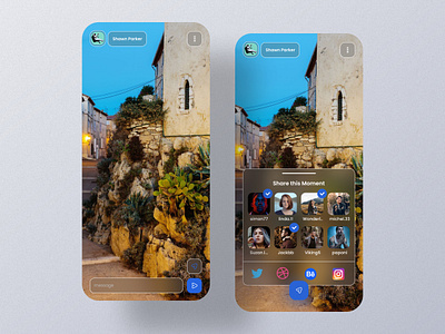 Social share adobe xd branding chat design flat glassmorphism graphic design illustration ios mobile mobile app sharing social social media social share ui ui ux ui design user experience