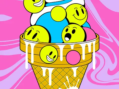 ice cream adobe cartoon character cute cute illustration design digital drawing digitalpainting funny graffiti graphics ice cream illustration pink pop smile trippy vector vector design vintage