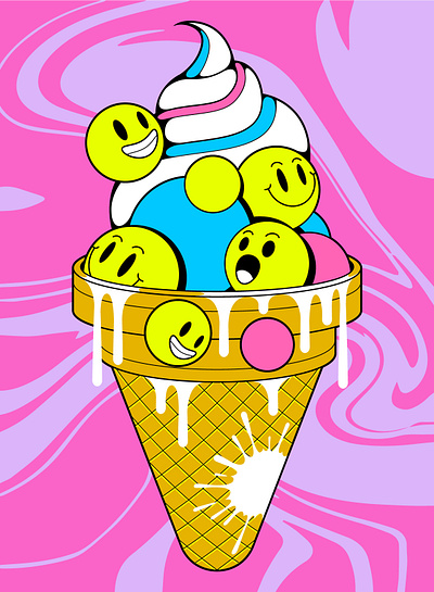 ice cream adobe cartoon character cute cute illustration design digital drawing digitalpainting funny graffiti graphics ice cream illustration pink pop smile trippy vector vector design vintage