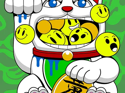 Lucky Cat adobe cartoon cat character cute cute illustration design digital drawing digitalpainting funny graffiti graphics illustration lucky cat pop smile trippy vector vector design vintage