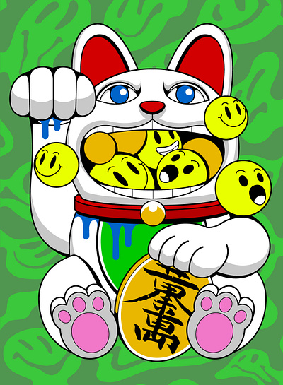 Lucky Cat adobe cartoon cat character cute cute illustration design digital drawing digitalpainting funny graffiti graphics illustration lucky cat pop smile trippy vector vector design vintage