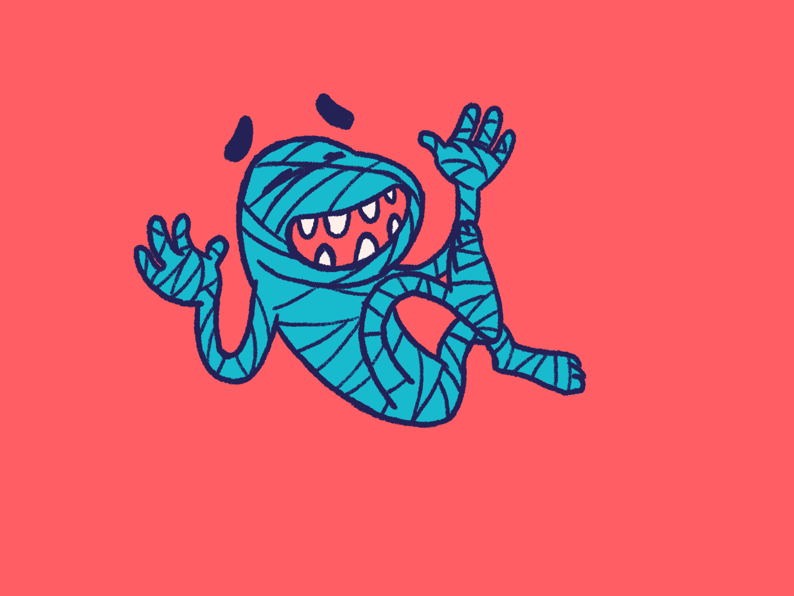 Mummy Rolling on the Floor laughing animated gif animation cel animation frame by frame halloween illustration mummy rofl spooky