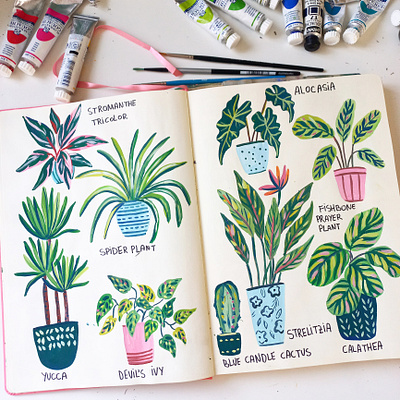 Plants art drawing gouache hand drawn illustration painting plants sketchbook
