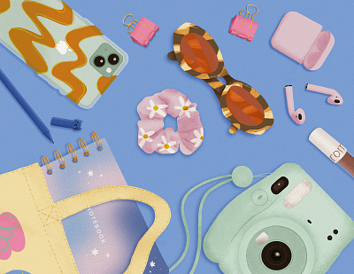 Things inside my bag cute stuff cute things drawing girl things graphic design illustration procreate procreate drawing procreate illustration stuff things