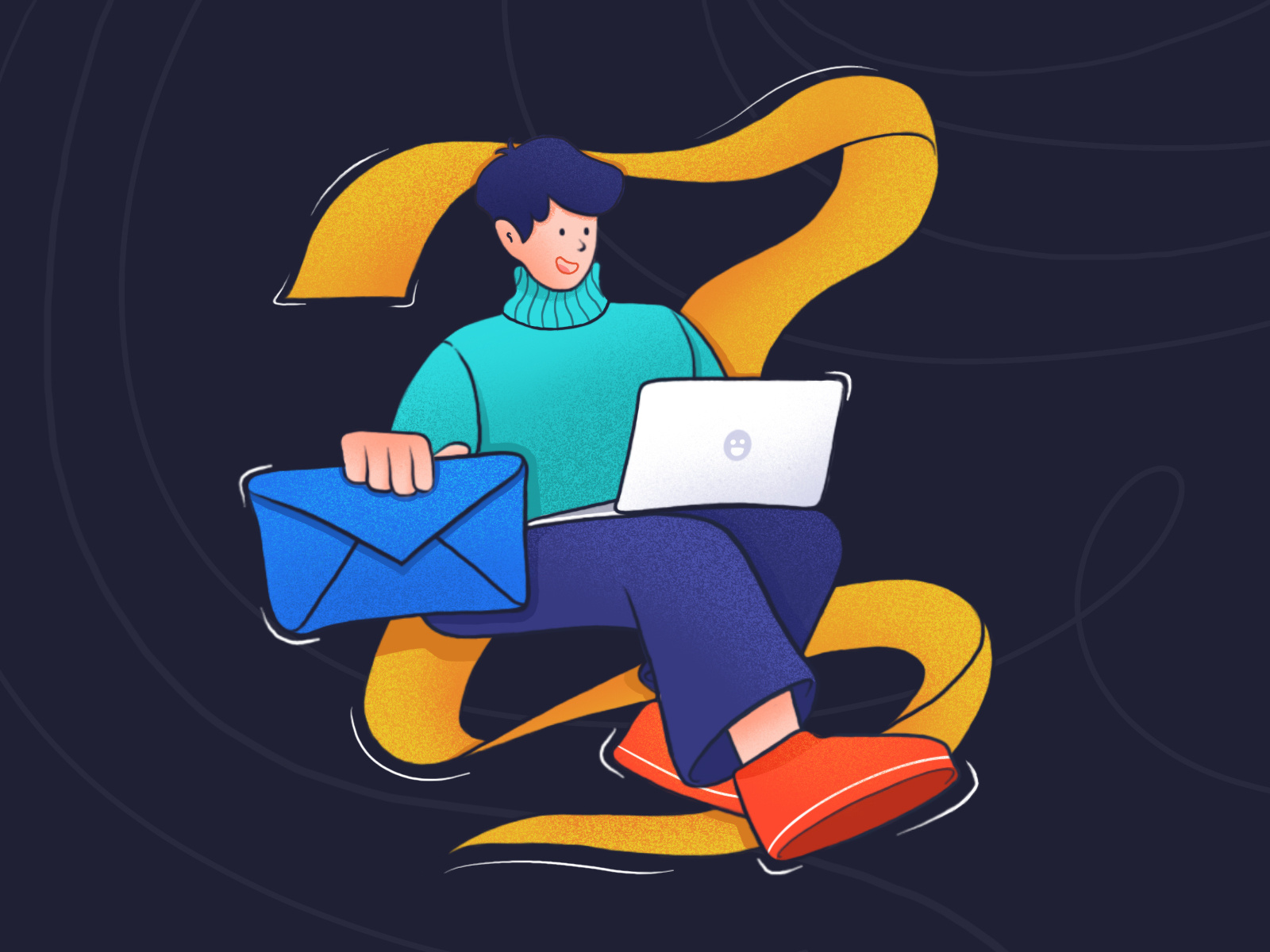 Illustration - PM blue design email illust illustration job laptop manager motion graphics pc project project manager red ui ux vector web website work yellow