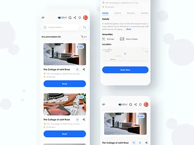 Ishvi App Re-design - Accommodation list/details accommodation app design app re design book booking clean design design details page filter graphic design illustration list logo minimal design redesign search service shorting ui