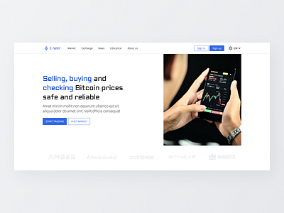 E-way cryptocurrency - home page block chain clean crypto exchange crypto trading cryptocurrency design ethereum hero image hero section home page home page design landing page design minimalist trading ui ui ux uidesign web design web template website design
