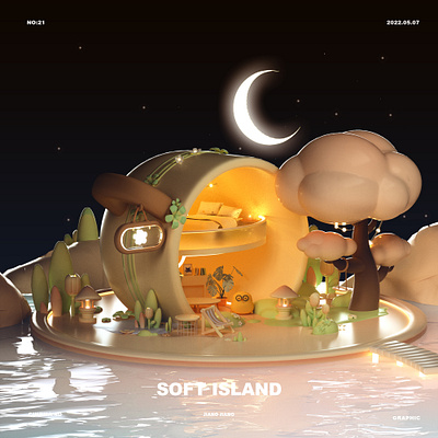 Island 3d design graphic design style