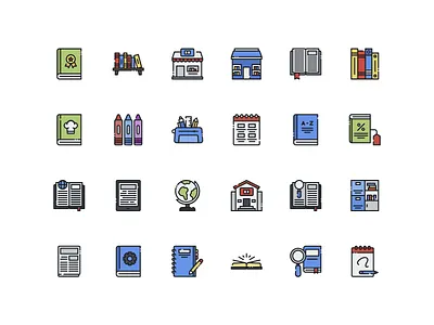 Bookstore Icons Set back to school book book store education icon icon apps icon set icons landing page lictelature reading ui design