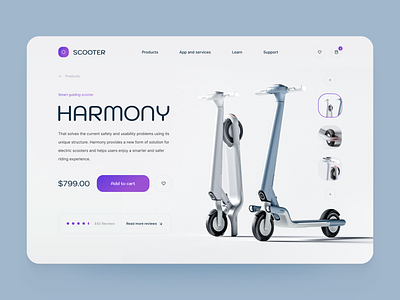 Smart guiding scooter Web Design 3d design gradient industrial design makeevaflchallenge makeevaflchallenge5 minimal product productcard scooter smart ui ui design webdesign