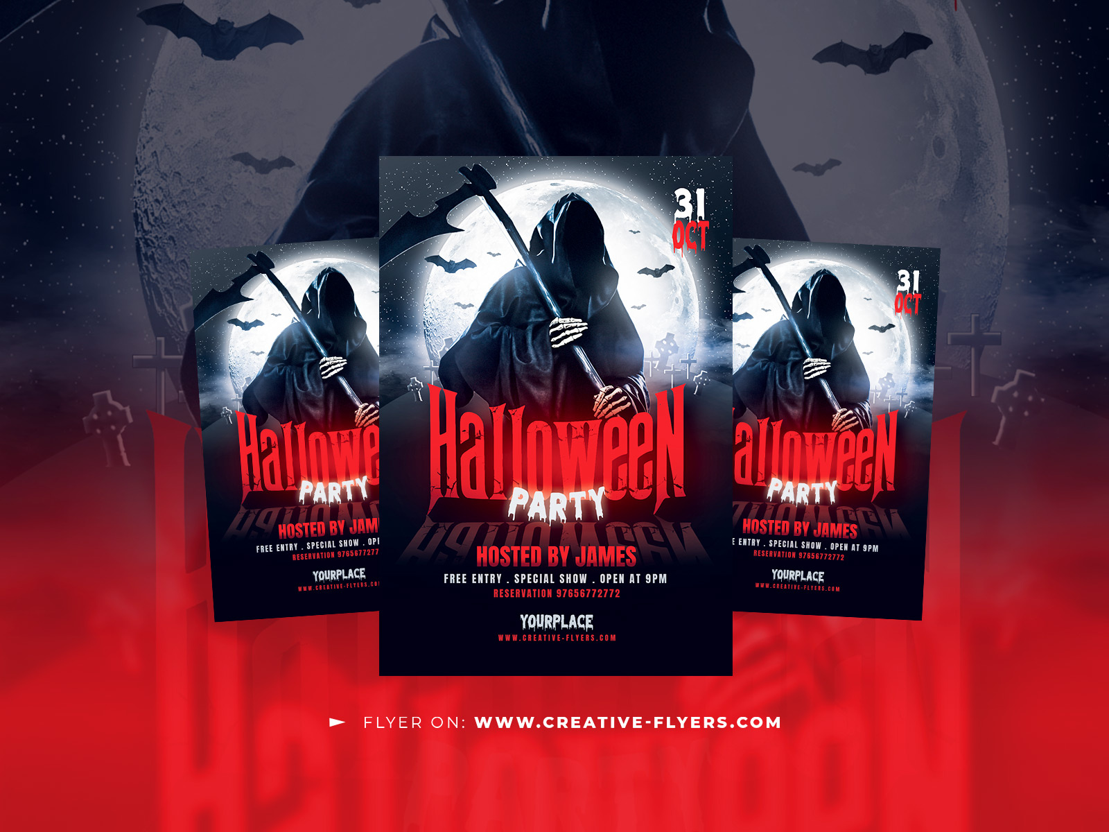 Halloween Flyer Template (Photoshop) creative creativeflyers flyer templates graphic design halloween halloween flyer party flyer photoshop poster psd flyer reaper scary flyer