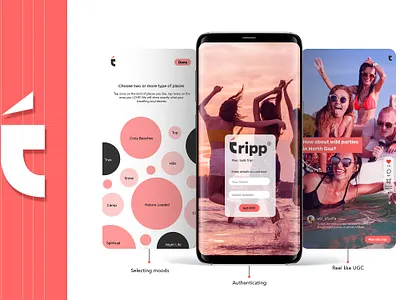 Logo + Mobile Ui of tripp app adobe illustrator adobephotoshop figma mobile ui webdesign