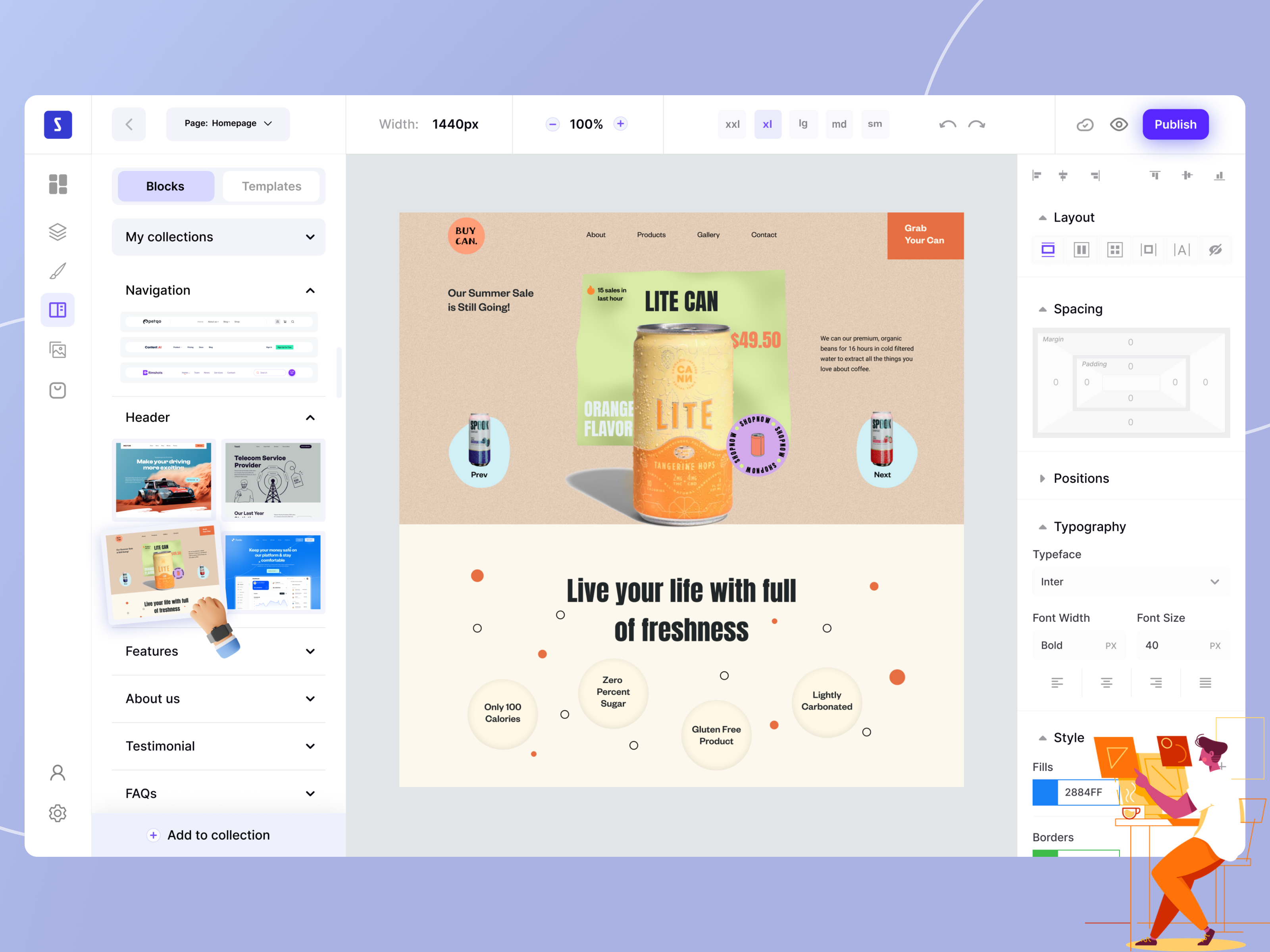 Example of Ecommerce shop page builder cms saas product