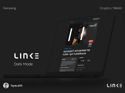 Link3 - The Best Web3 Crypo Native Event Planner - Dark Mode bitcoin blockchain btc crypto event homepage minimal minimalist nft profile social socialfi ui web web3 website