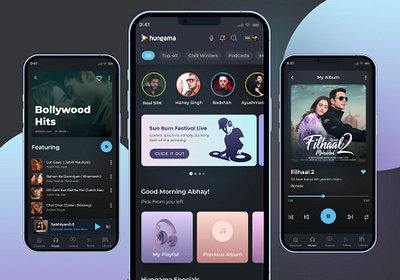 Hungama Music App application design graphic design mobile musicapp ui ux
