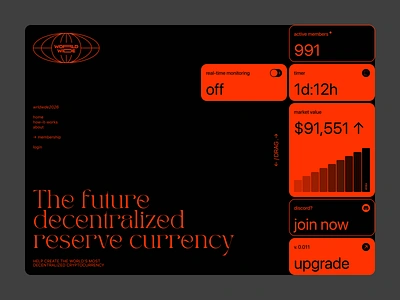 WRLDE 26' app black branding brutalism chart clean contrast cryptocurrency dashboard design logo mobile money numbers red statistics ui ux wide world