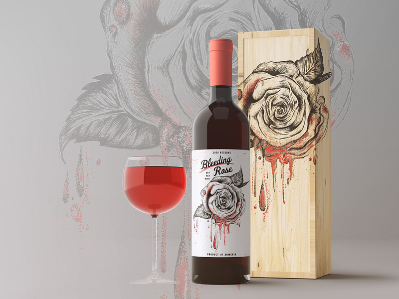 Bleeding Rose Wine Label bleeding bottle bottle design branding creative creativity design designer graphic design illustration illustrator label labels packaging pen and ink rose wine wine bottle wine label winery