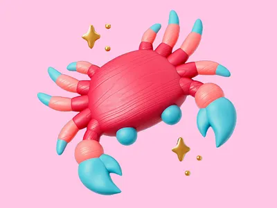 3D Rendering for Playful Objects 3d 3d art 3d art work 3d design 3d model 3d render 3d rendering abstract cartoonish cheerful colorful 3d colorful design crab design insparation pink background playful visual visual design visual identity whimsical objects