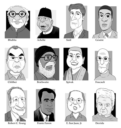 Philosophical Writers... africa belgian black and white caricature colonialism famous philosophers famous writers france french german graphic design india monotone philosophers philosophy writers