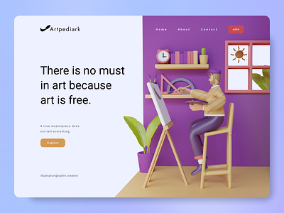 Landing page art philosophy 3d 3d character 3d illustration app art artist canvas design graphic design illustration indoor landing page layout life living room philosophy purple typography ui ux