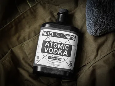 Hotel Tango: Atomic Vodka bottle branding design distillery graphic design hotel liquor packaging photography premium tango typography vodka