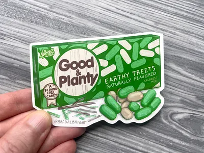 Sticker-A-Day May no.28 - Good & Planty - Parody Product candy drawing illustration line art organic parody pen and ink satire vegan vegetarian