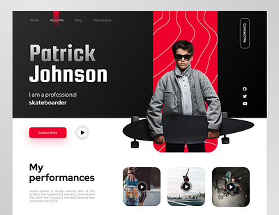Patrick Johnson - Personal Website boy cv design glass interface landing page personal portfolio resume skateboarder skateboarding ui video web design website
