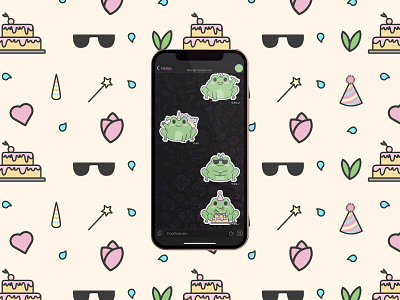 Stickers Frog Pattern cake cherry cute frog design emoticon frog graphic design heart illustration line line vector sticker stickers stickers for telegram tear tears telegram vector