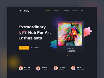 NFTLibrary- NFT Agency Website Template app branding creative digital art gallery nft nft agency website nft art nft investment sell template theme ui ux