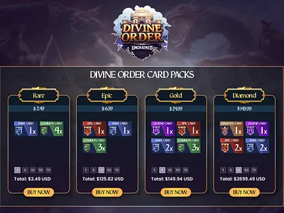 UI Design for DIVINE ORDER card packs 3d animation graphic design logo motion graphics ui