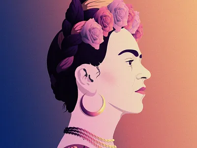 Frida Kahlo - Powerful Woman #017 collectible contrast digital art flat design frida kahlo gradients illustration nft nft art nft artist nft collection pink portrait powerful women purple tribute vector vector artist vector illustration yellow