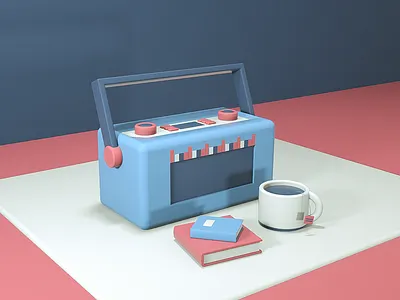 3D RADIO 3d 3d books 3d design 3d designer 3d illustration 3d radio art blue books branding cinema 4d coffe cup design graphic design illustration music pink radio scene