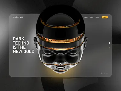 Techno festival key visual 3d baby black child design festival glossy gold head kid techno ui