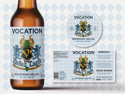 Vocation Bohemian Helles beer beer art beer label branding coat of arms craft beer crest design german graphic design helles illustration keg clip lager lion mockup shield traditional vector