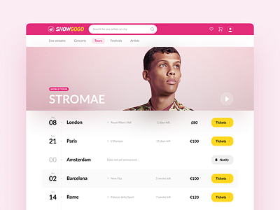 Tour concerts list concert music tour ui