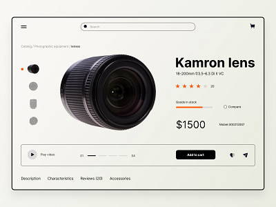 Product card for photo store consept design ecommers electronics graphic design inspiration lens makeevaflchallenge3 minimalistic design online shop photo store product cart site ui ux web web design