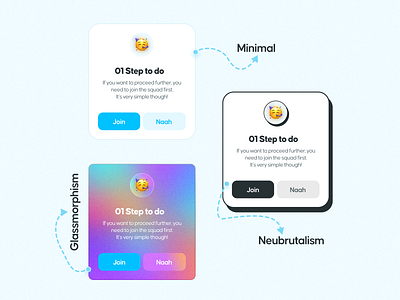 Modal Card in 3 Design - Minimal, Neubrutalism & Glassmorphism design trends glassmorphism minimal minimal design modal card neubrutalism neubrutalism design pop up design ui ux