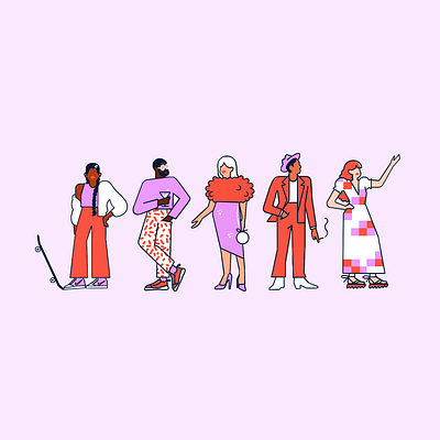 🪩🫧🎉 character cigarette dress fancy fashion group martini minimal party purple red skateboard smoke sneakers style