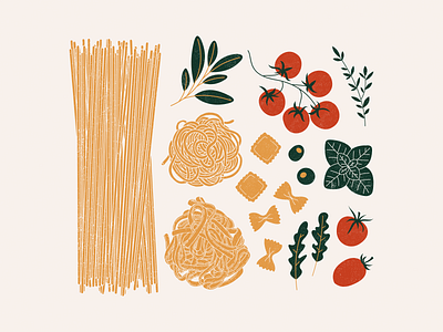 Pasta ingredients basil illustration italian pasta ravioli spaghetti stock tasty tomato vector vintage xara