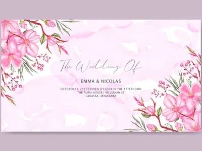 Cherry blossom watercolor wedding banner template background