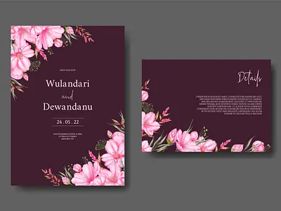 Elegant watercolor cherry blossom wedding invitation card set background