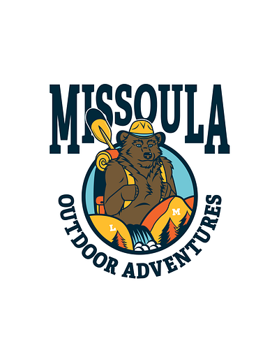 Missoula Outdoor Adventures Logo adventure backpacking bear branding camping cartoon design graphic design grizzly hiking illustration logo montana mountains nature outdoors rafting vacation vector wildlife