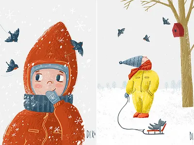 Babies in winter baby book illustration card children children illustration illustration kid walking winter