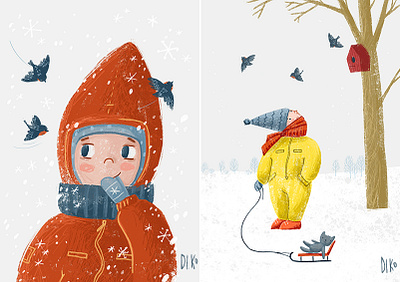 Babies in winter baby book illustration card children children illustration illustration kid walking winter