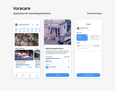 Voracare - App for donations branding donation fundraising mobile ui ux