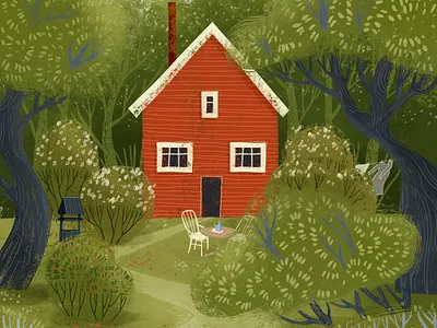 Small country house book book illustration chikdhood children illustration country cozy garden green house illustration scandinavian summer