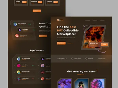 Quarts - NFT landing page crypto dark design landing page layout modern nft nfts open sea orange simple trending ui ui design uiux ux website